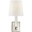 SQUARE TUBE SINGLE SCONCE IN POLISHED NICKEL WITH LINEN SHADE