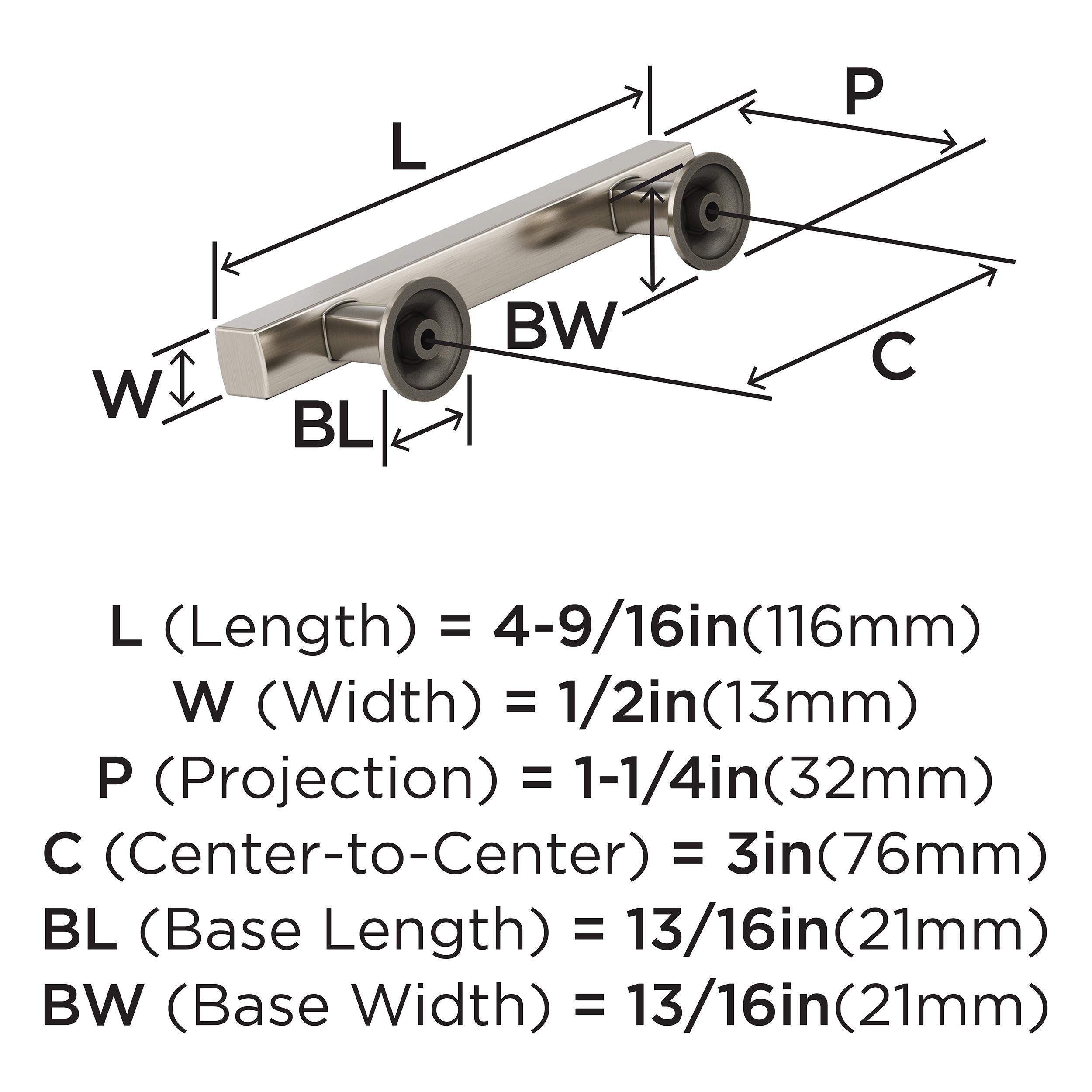 EVERETT 3 76 MM CENTER-TO-CENTER SATIN NICKEL CABINET PULL 
