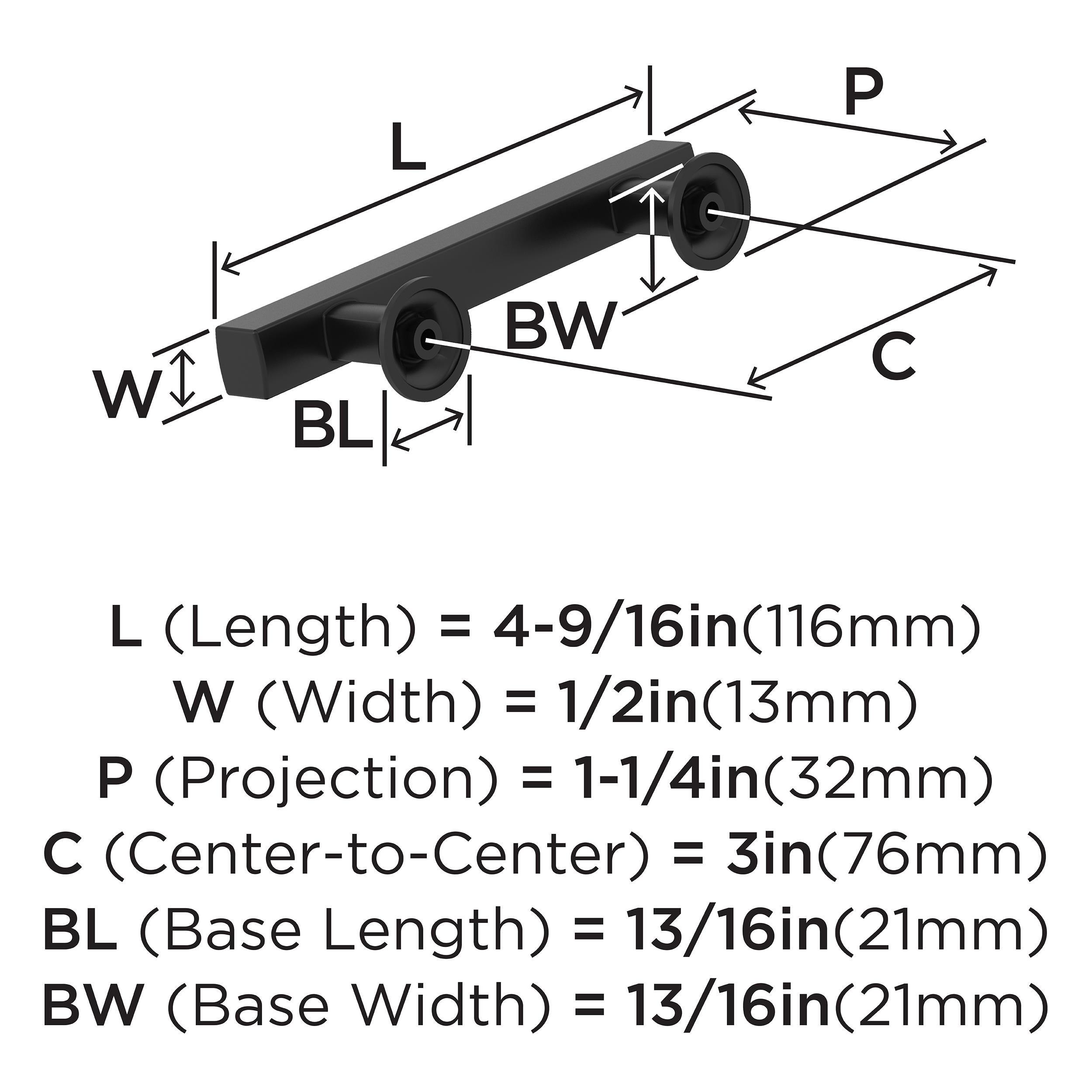 EVERETT 3 76 MM CENTER-TO-CENTER MATTE BLACK CABINET PULL 