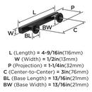 EVERETT 3 76 MM CENTER-TO-CENTER MATTE BLACK CABINET PULL 