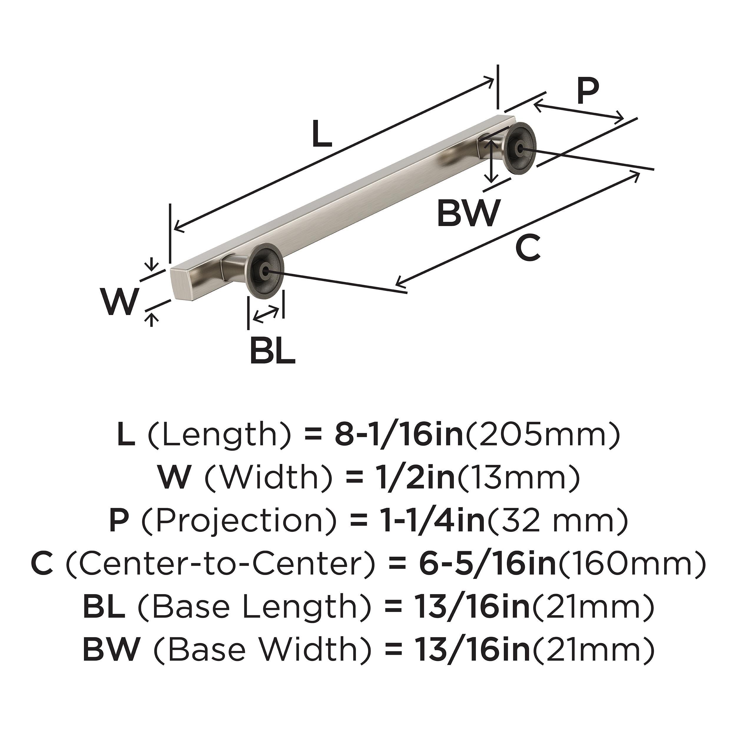 EVERETT 6-5/16 160 MM CENTER-TO-CENTER SATIN NICKEL CABINET PULL 