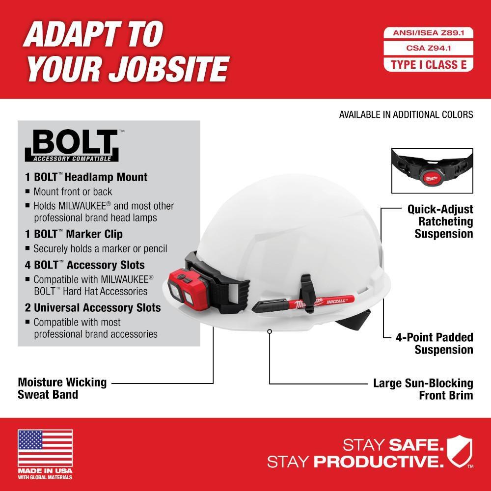 FRONT BRIM HARD HAT W/4PT RATCHETING SUSPENSION USA 