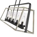 5-Light Chandelier Ceiling Light in Matte Black Grey Wood 