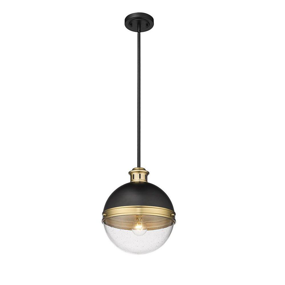 1-Light Pendant Light in Matte Black/ Aged Brass 