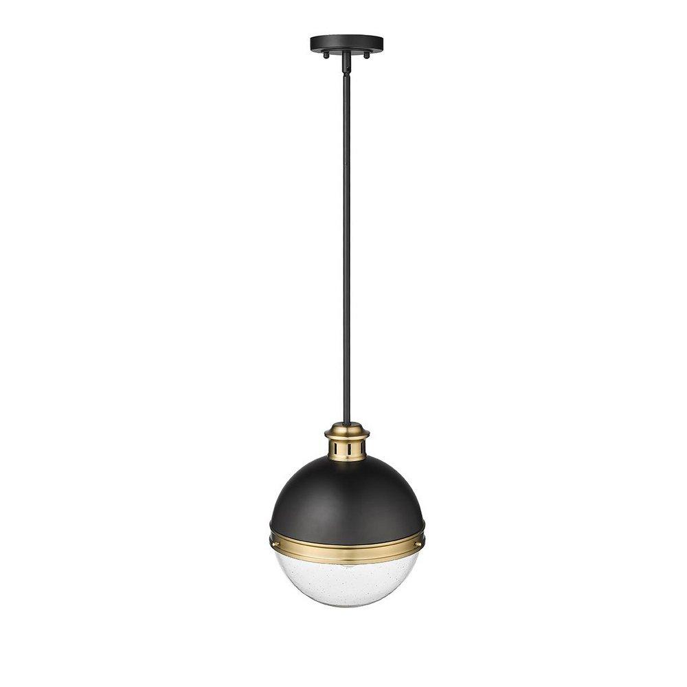 1-Light Pendant Light in Matte Black/ Aged Brass 