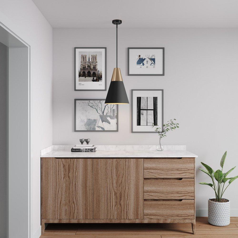 1-Light Pendant Light in Matte Black Modern Gold 