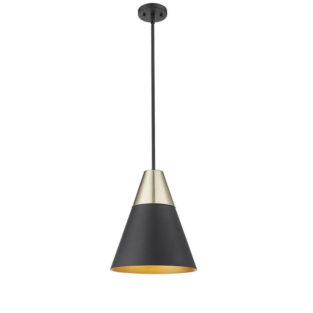 1-Light Pendant Light in Matte Black Modern Gold 