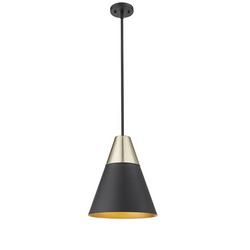 1-Light Pendant Light in Matte Black Modern Gold