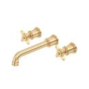 Two Handle Wall Mount Bathroom Sink Faucet in Satin English Gold