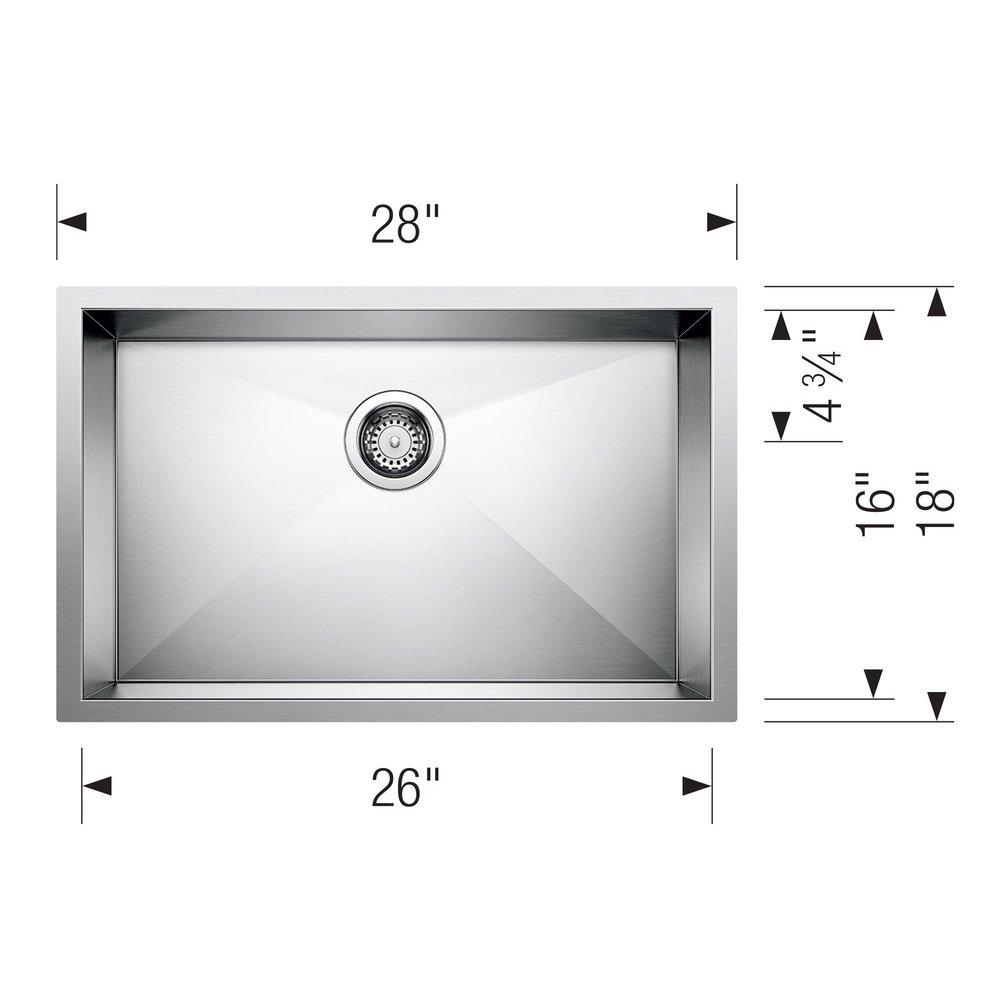 BLANCO Satin 28 x 18 in. No Hole Stainless Steel Single Bowl Undermount Kitchen Sink 