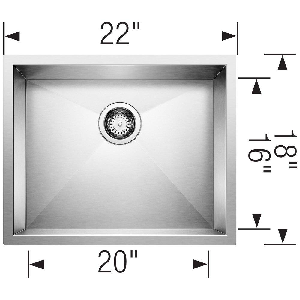 22 in x 18 in No Hole Stainless Steel Single Bowl Undermount Kitchen Sink in Satin 
