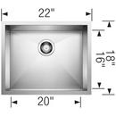 22 in x 18 in No Hole Stainless Steel Single Bowl Undermount Kitchen Sink in Satin 