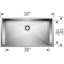 32 in x 18 in No Hole Stainless Steel Single Bowl Undermount Kitchen Sink in Polished Satin 