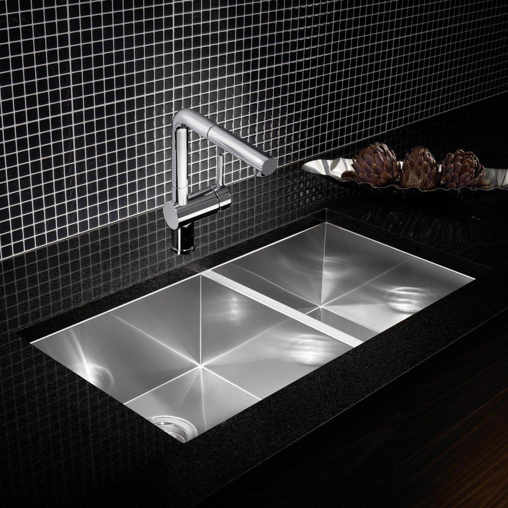 33 in. Undermount Stainless Steel Double Bowl Kitchen Sink in Satin 