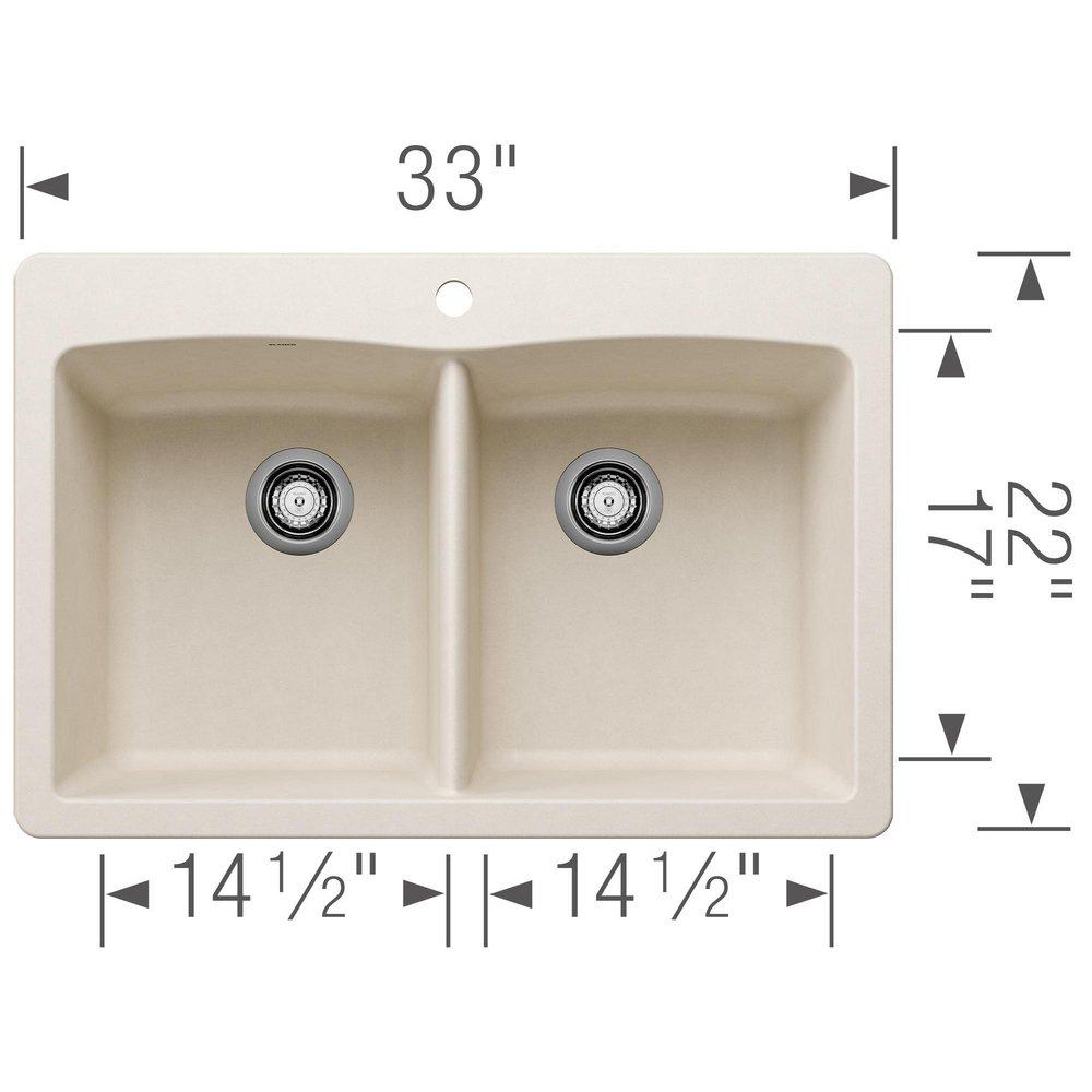 BLANCO Soft White 33 x 22 in. 1 Hole Granite Composite Double Bowl Drop-in and Undermount Kitchen Sink 