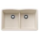 32 in. Undermount Silgranit Double Bowl Kitchen Sink in Soft White