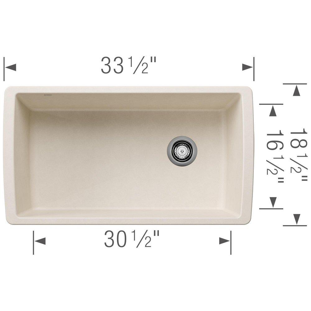 BLANCO Soft White 33-1/2 x 18-1/2 in. No Hole Granite Composite Single Bowl Undermount Kitchen Sink 