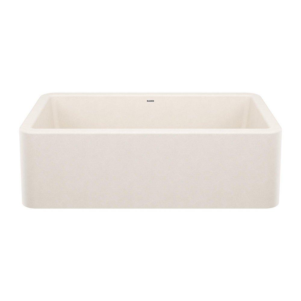 BLANCO Soft White 33 x 19 in. No Hole Granite Composite Single Bowl Farmhouse and Undermount Kitchen Sink 