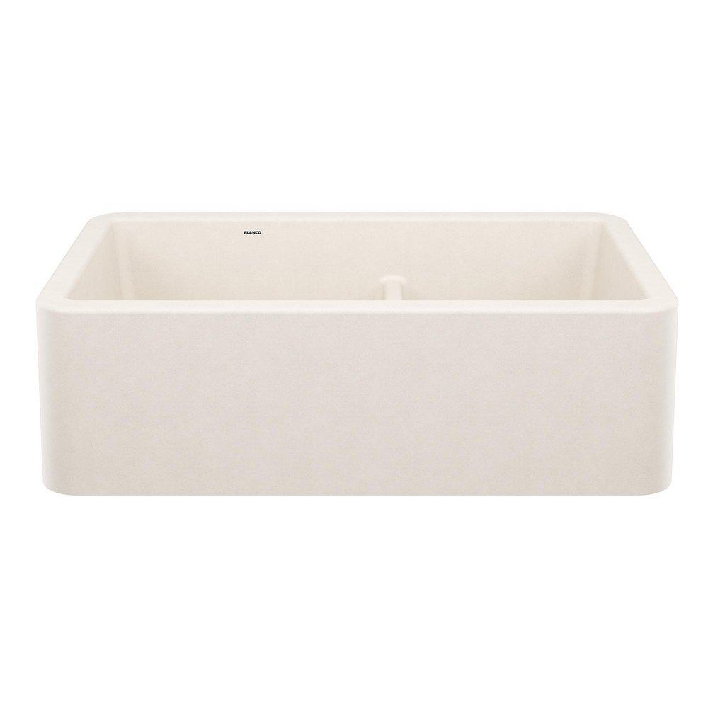 BLANCO Soft White 33 x 19 in. No Hole Granite Composite Double Bowl Farmhouse Kitchen Sink 