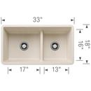 BLANCO Soft White 33 x 18 in. No Hole Granite Composite Double Bowl Undermount Kitchen Sink 
