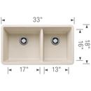 BLANCO Soft White 33 x 18 in. No Hole Granite Composite Double Bowl Undermount Kitchen Sink 