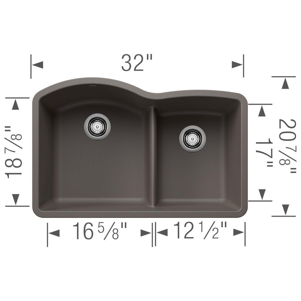 BLANCO Volcano Grey 32-1/16 x 20-7/8 in. No Hole Granite Composite Double Bowl Undermount Kitchen Sink 