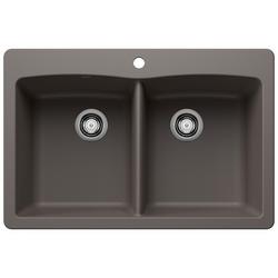 33 x 22 in. 1 Hole Granite Double Bowl Drop-in and Undermount Kitchen Sink in Volcano Grey