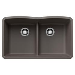 32 x 19-3/8 in. No Hole Granite Composite Double Bowl Undermount Kitchen Sink in Volcano Grey