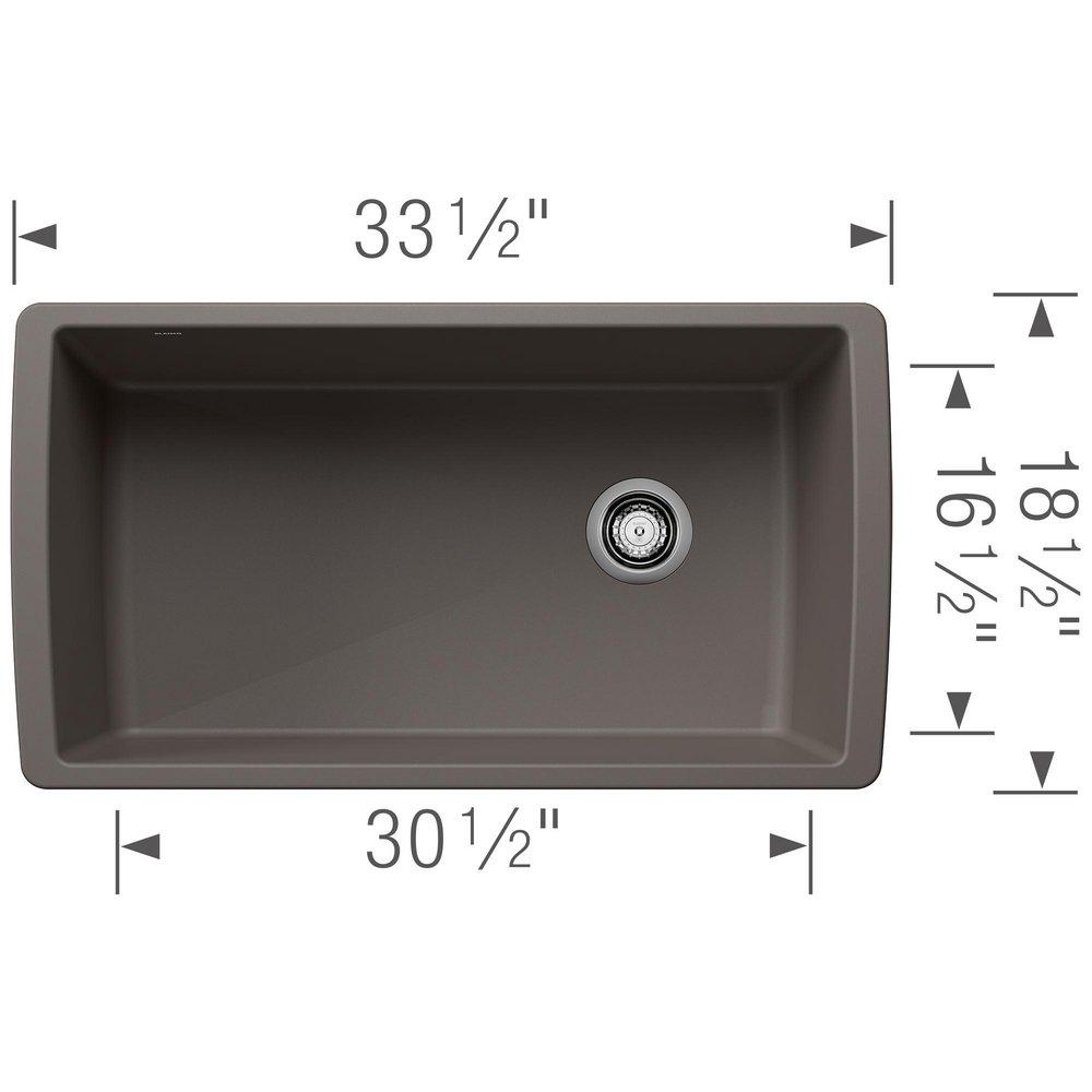 BLANCO Volcano Grey 33-1/2 x 18-1/2 in. No Hole Granite Composite Single Bowl Undermount Kitchen Sink 