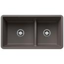 BLANCO Volcano Grey 33 x 18 in. No Hole Granite Composite Double Bowl Undermount Kitchen Sink 