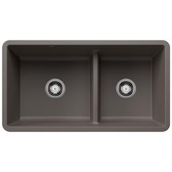 33 in. Undermount Composite Double Bowl Kitchen Sink in Volcano Grey