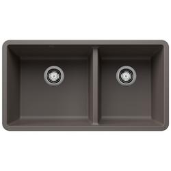 33 in. Undermount Silgranit Double Bowl Kitchen Sink in Volcano Gray