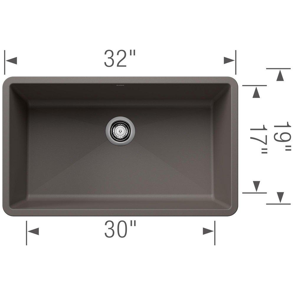 BLANCO Volcano Grey 32 x 19 in. No Hole Granite Composite Single Bowl Undermount Kitchen Sink 