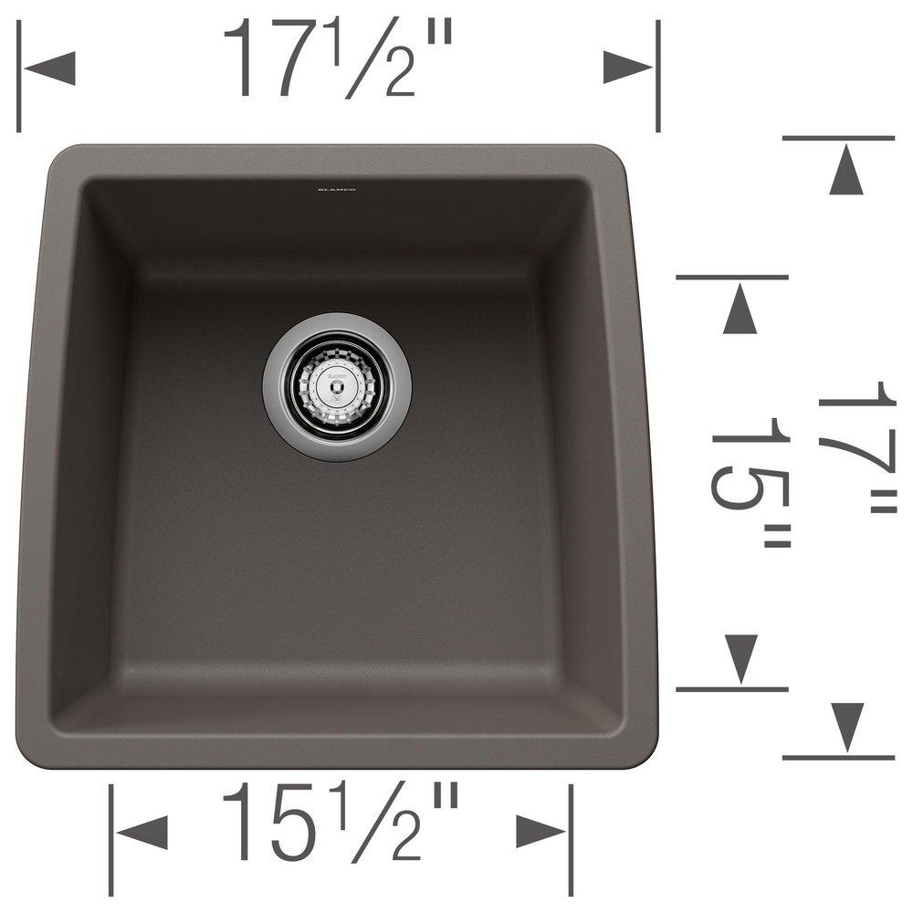 BLANCO Volcano Grey 17-1/2 x 17 in. No-Hole Undermount Granite Bar Sink 