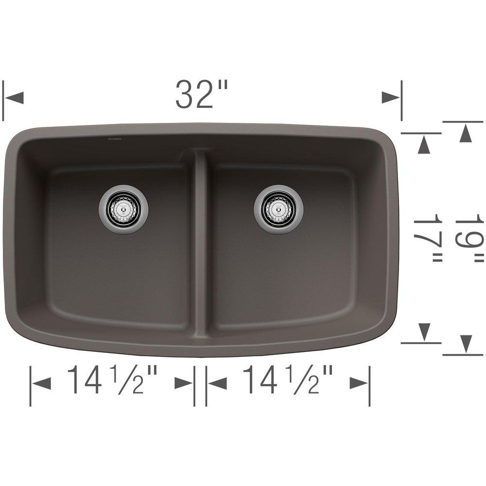 BLANCO Volcano Grey 32 x 19 in. No Hole Granite Double Bowl Undermount Kitchen Sink 