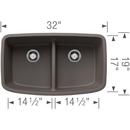 BLANCO Volcano Grey 32 x 19 in. No Hole Granite Double Bowl Undermount Kitchen Sink 