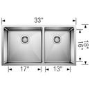 33 in x 18 in No Hole Stainless Steel Double Bowl Undermount Kitchen Sink in Satin 