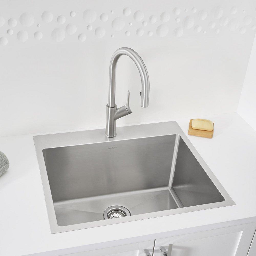 25 in. Dual Mount Stainless Steel Laundry Sink in Satin Brushed Finish 