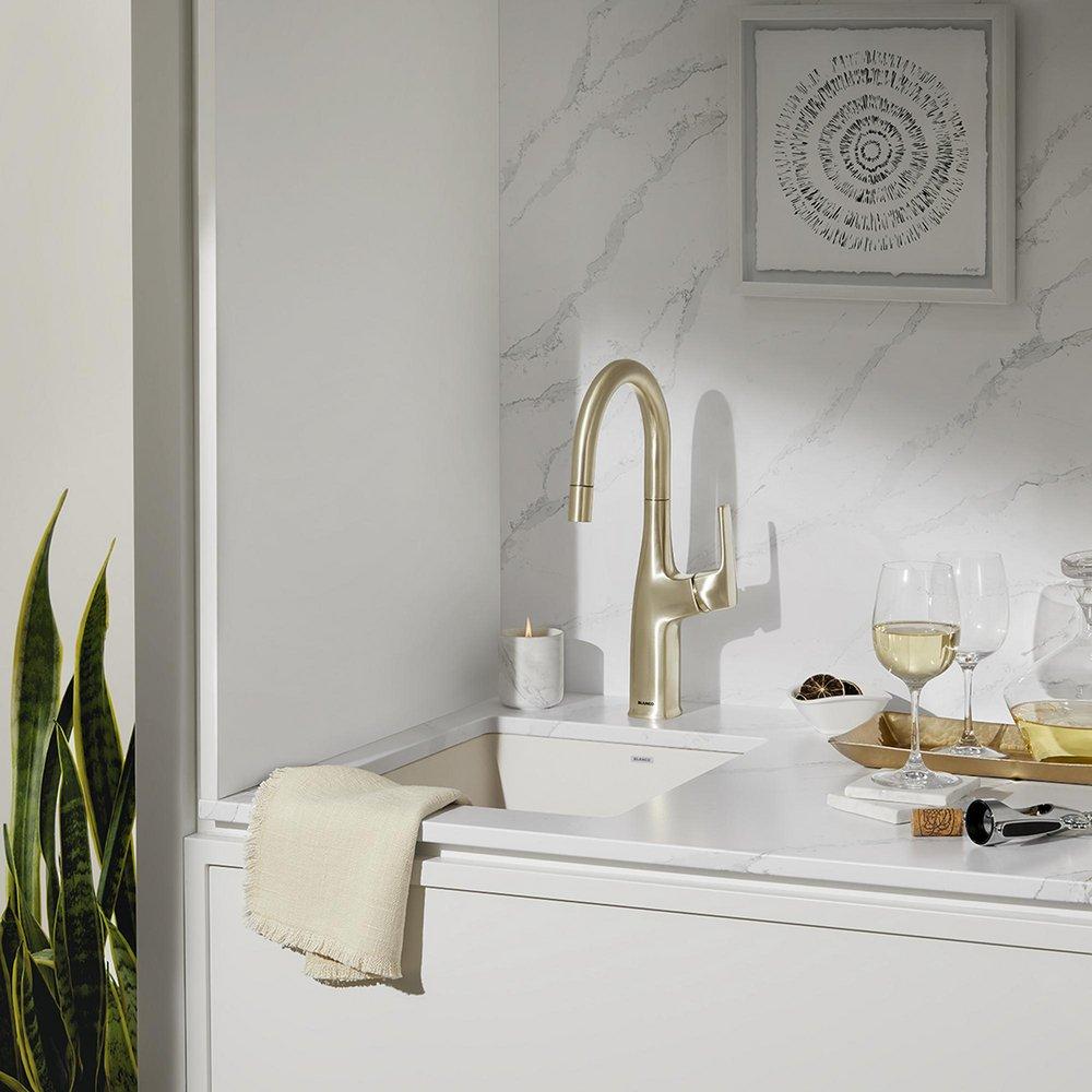 BLANCO Soft White 13-39/50 x 18-11/100 in. No Hole Undermount Granite Composite Bar Sink 