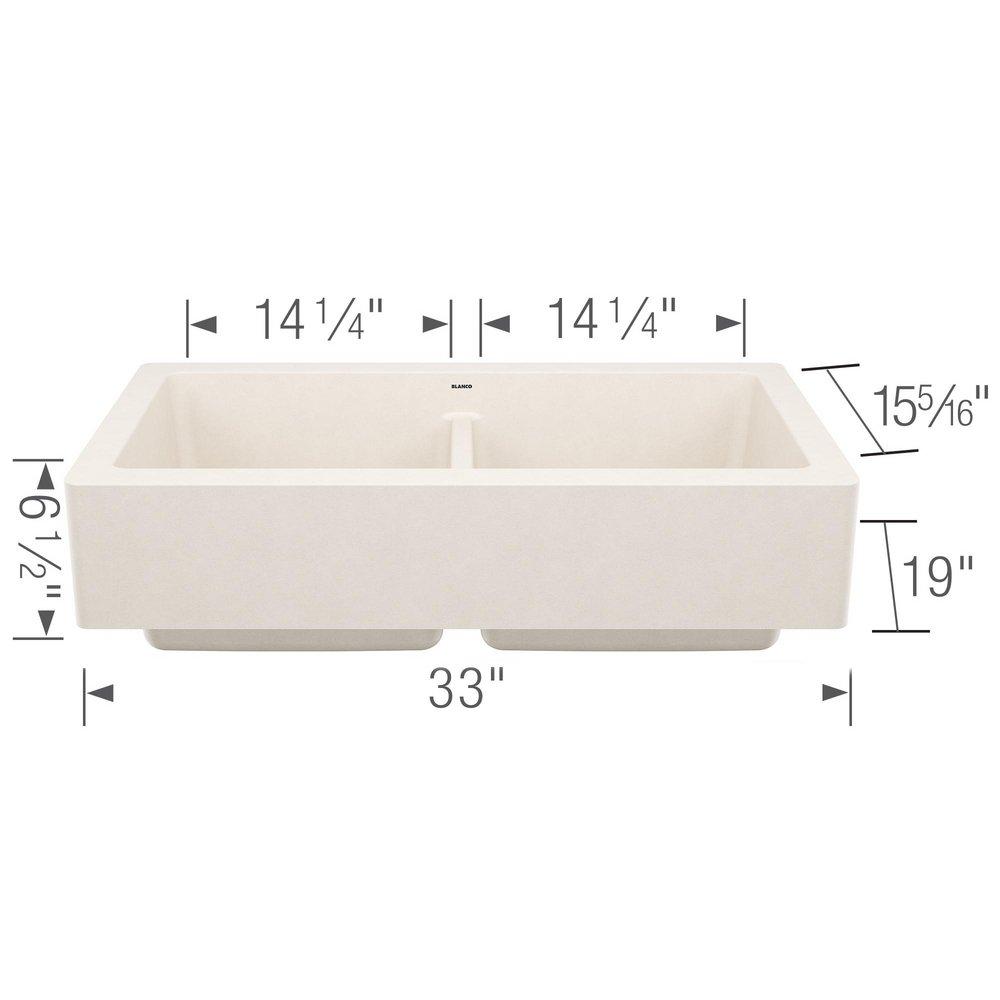 BLANCO Soft White 32-13/16 x 19 in. No Hole Granite Composite Double Bowl Farmhouse and Undermount Kitchen Sink 