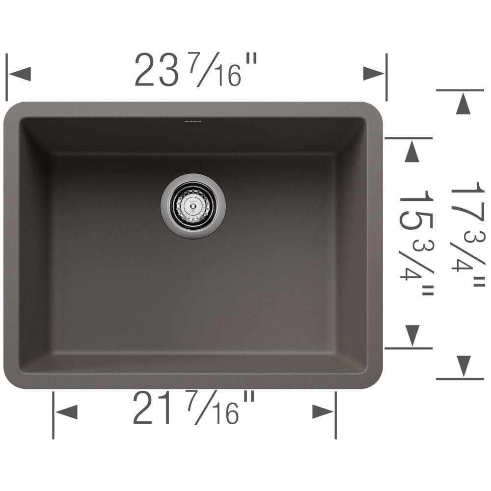 BLANCO Volcano Grey 23-71/6 x 17-3/4 in. No Hole Granite Composite Single Bowl Undermount Kitchen Sink 
