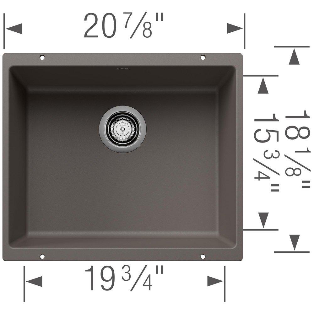 BLANCO Volcano Grey 20-7/8 x 18-1/8 in. No Hole Granite Single Bowl Undermount Kitchen Sink 