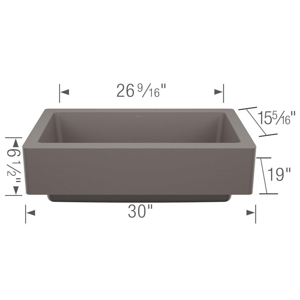 BLANCO Volcano Grey 29-13/16 x 19 in. No Hole Granite Single Bowl Farmhouse and Undermount Kitchen Sink 