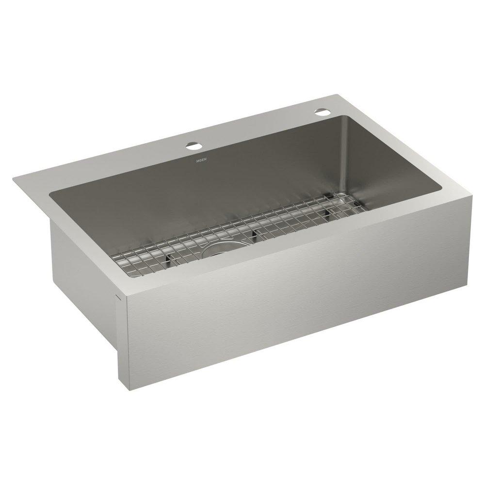 Moen Brushed 33 x 22 in. 2 Hole Stainless Steel Single Bowl Drop-in and Undermount Kitchen Sink 