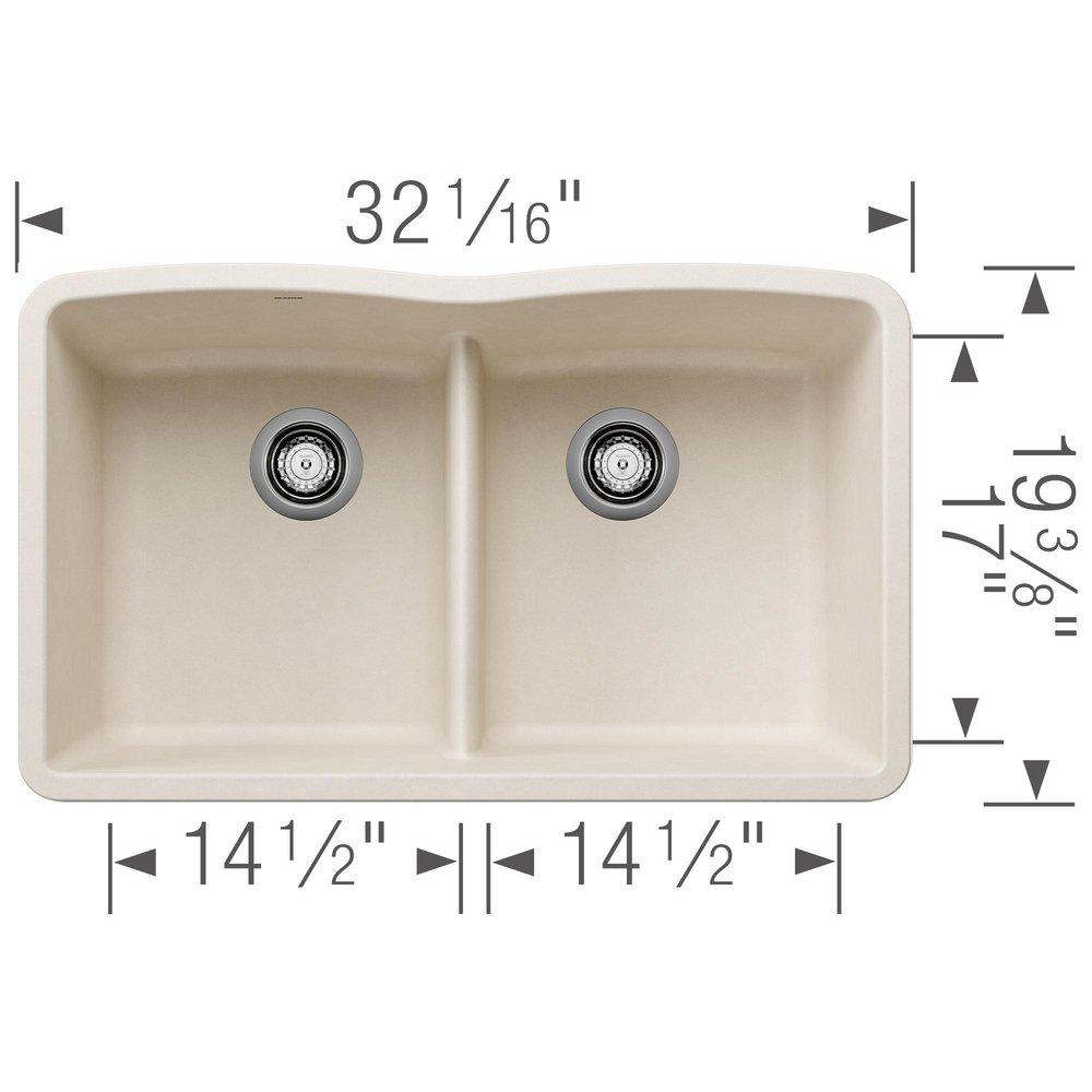 BLANCO Soft White 32-1/16 x 19-3/8 in. No Hole Granite Composite Double Bowl Undermount Kitchen Sink 