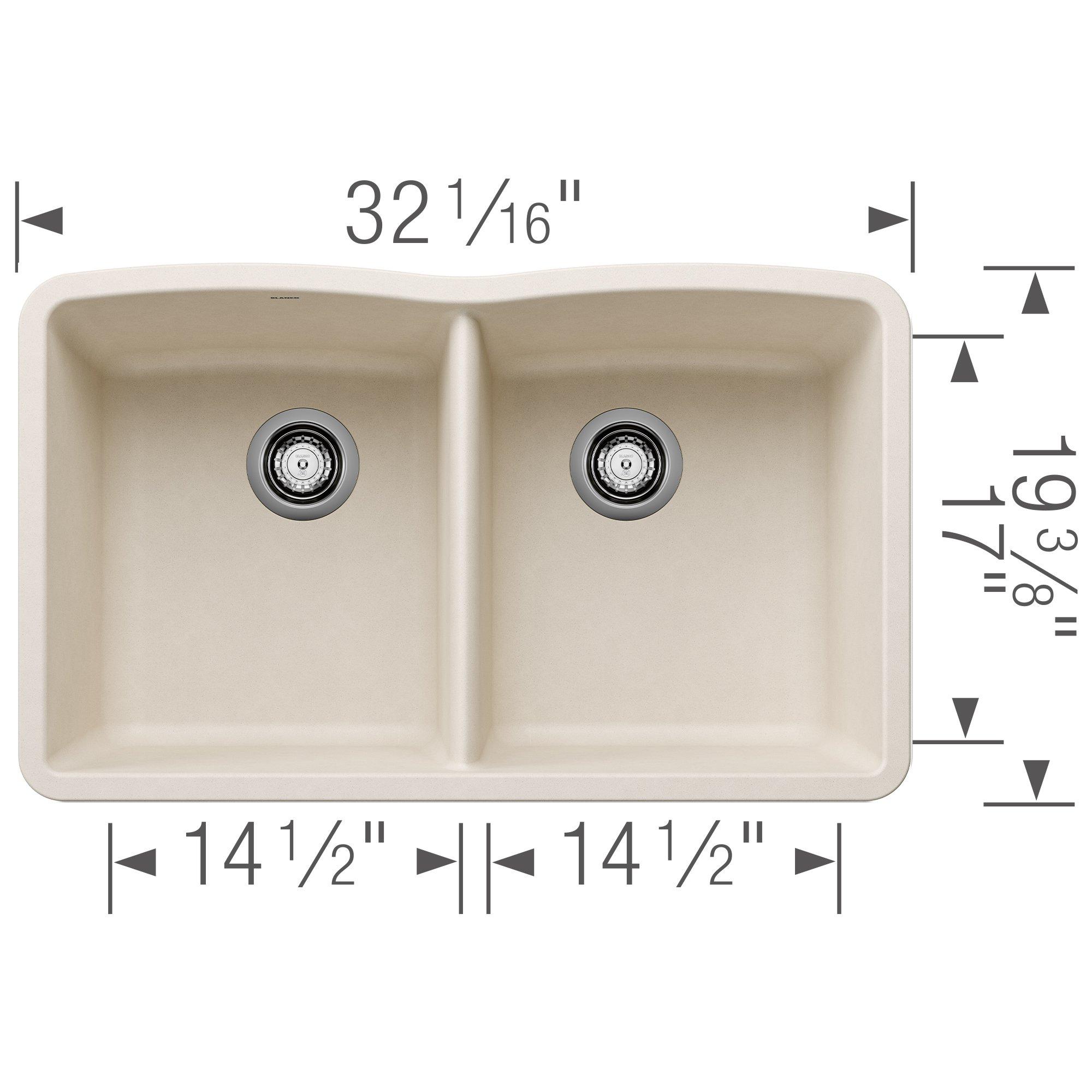 BLANCO Soft White 32-1/16 x 19-3/8 in. No Hole Granite Composite Double Bowl Undermount Kitchen Sink 