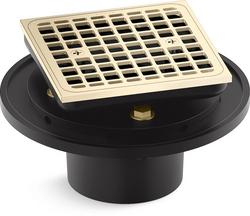 3 in. Tile-In Shower Drain with 4-9/16 in. Square Vibrant French Gold Strainer