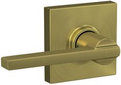 Passage Door Lever Set with Collins Trim in Satin Brass