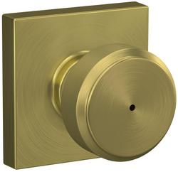 Privacy Door Knob Set with Collins Trim in Satin Brass