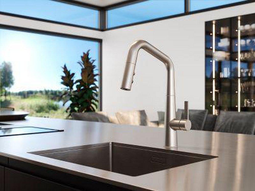 ASARI 1-HANDLE PULL-DOWN KITCHEN FAUCET IN SPOT DEFENSE BRUSHED NICKEL 